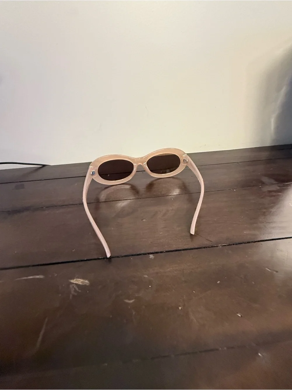 Small Oval Sunglasses Nude Beige Translucent Frame Dark Tint Retro Y2K